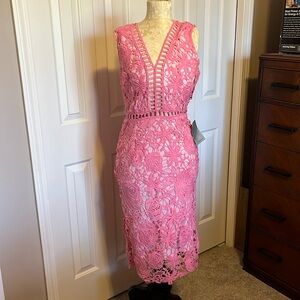 love X design pink midi dress sleeveless sz med knit over sheer lining with gaps